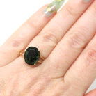 Moldavite Solitaire Ring - Modern 2000s 10k Yellow Gold Natural Dark Green Glass Oval Gemstone - Estate Size 4 3/4 Split Shank Fine Jewelry