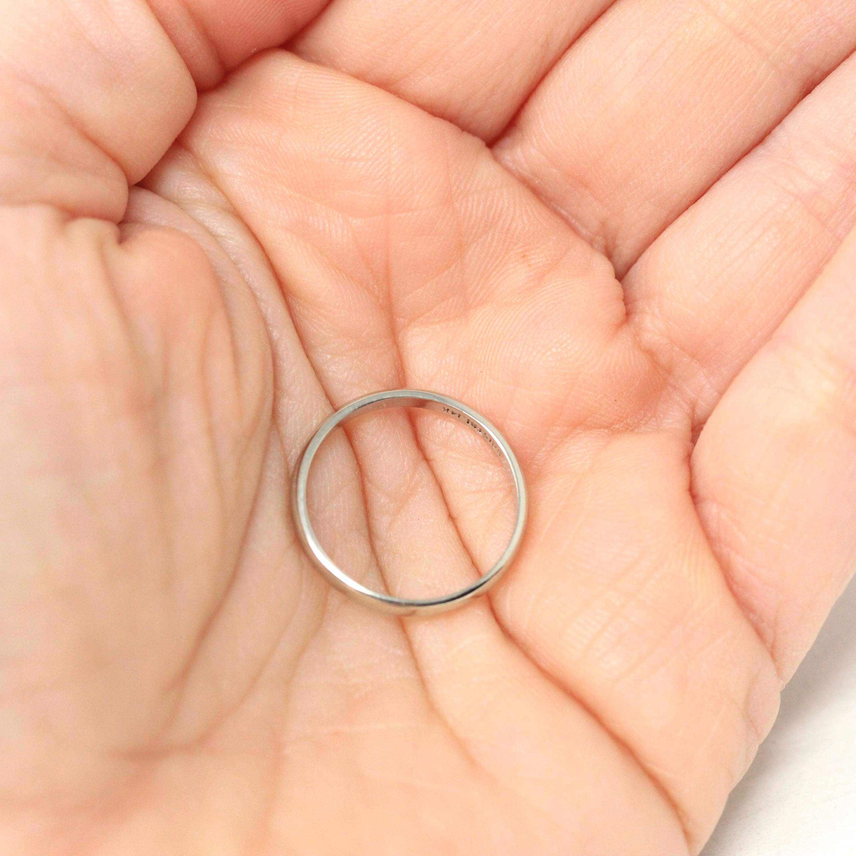 Mid Century Wedding Band - Vintage 14k White Gold Unadorned Plain Stacking Ring - Circa 1950s Era Size 5 1/4 Bristol Bridal Fine Jewelry