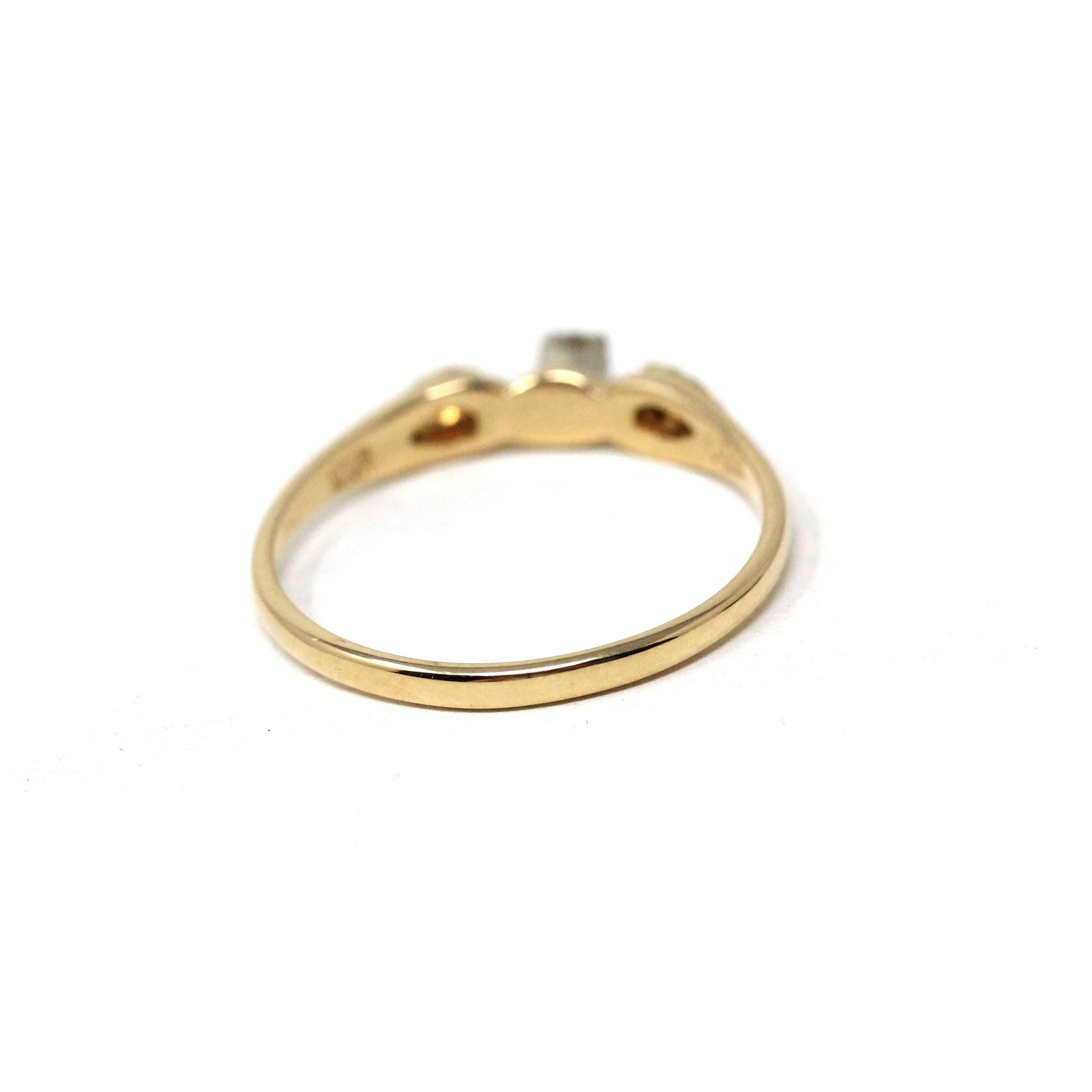 Vintage Diamond Ring - Mid Century 10k Tri Color Gold Natural Round Solitaire Gemstone Engagement - Circa 1960s Size 5 3/4 Leaf Fine Jewelry