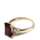 Created Ruby Ring - Vintage 14k Yellow Gold Rectangular Red Gemstone Natural Diamond Accents - Circa 1940s Size 7 1/2 Fine Two Tone Jewelry