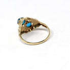 Vintage Toi Et Moi Ring - Mid Century Era 10k Yellow Gold Bright Blue Glass Stones - Circa 1940s Size 6 Leaf Details Bypass Fine 40s Jewelry