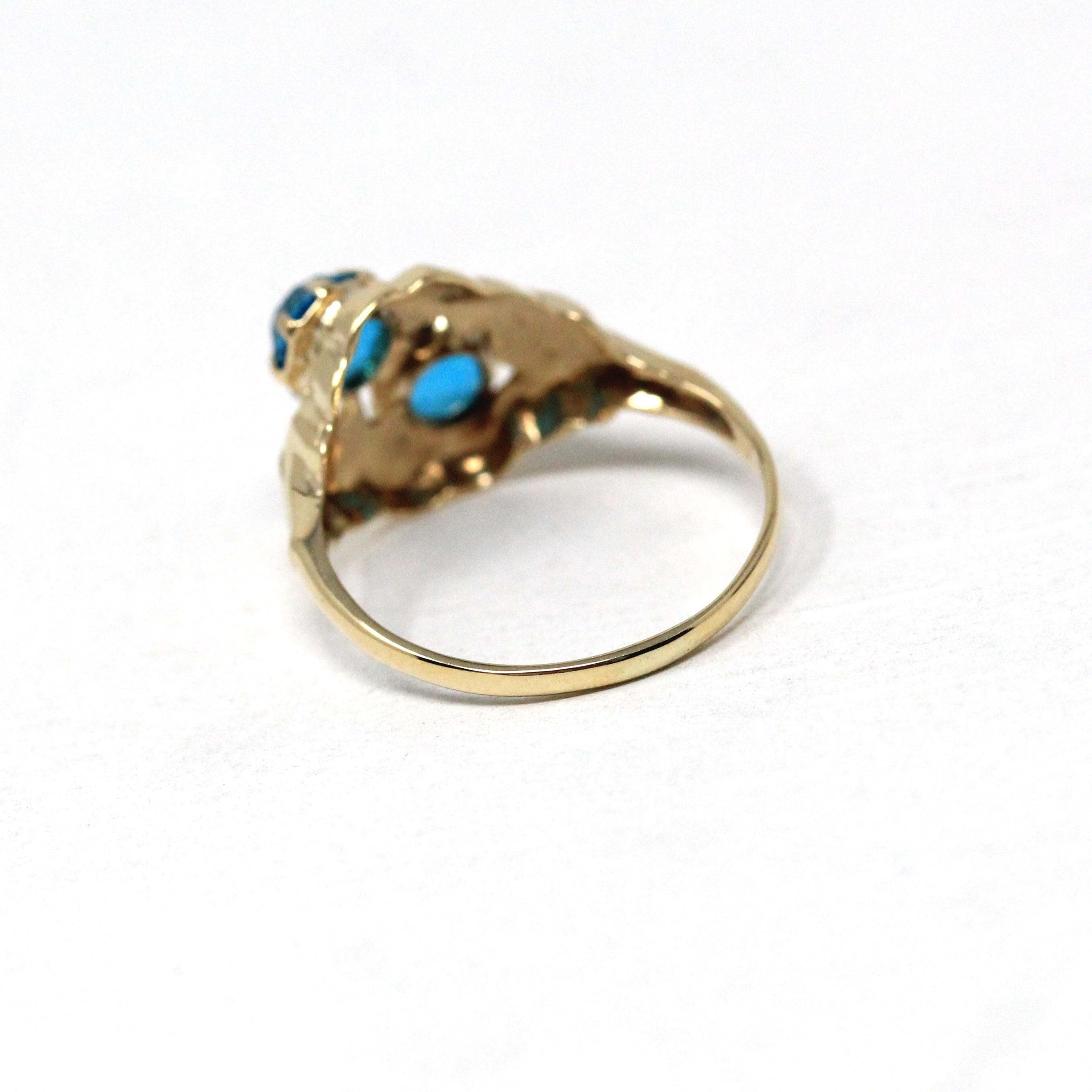Vintage Toi Et Moi Ring - Mid Century Era 10k Yellow Gold Bright Blue Glass Stones - Circa 1940s Size 6 Leaf Details Bypass Fine 40s Jewelry