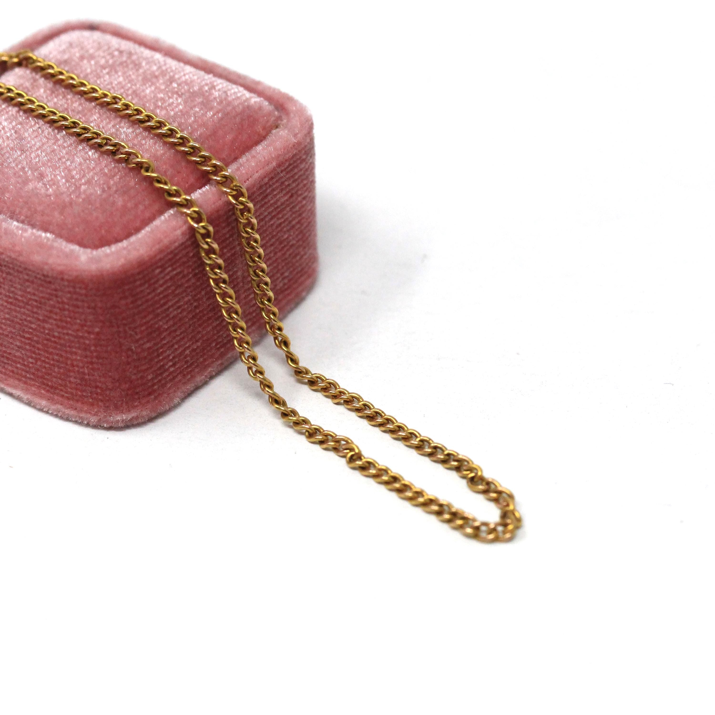 Vintage Curb Chain - Mid Century 9ct Yellow Gold 17 Inches Fashion Accessory Necklace - Vintage Circa 1940s Era Barrel Clasp Fine Jewelry