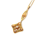 Antique Lavalier Necklace - Vintage 10k Yellow Gold Seed Pearl Dangle Charm Pendant - Edwardian 1910s Era Floral Flower Fine Dainty Jewelry