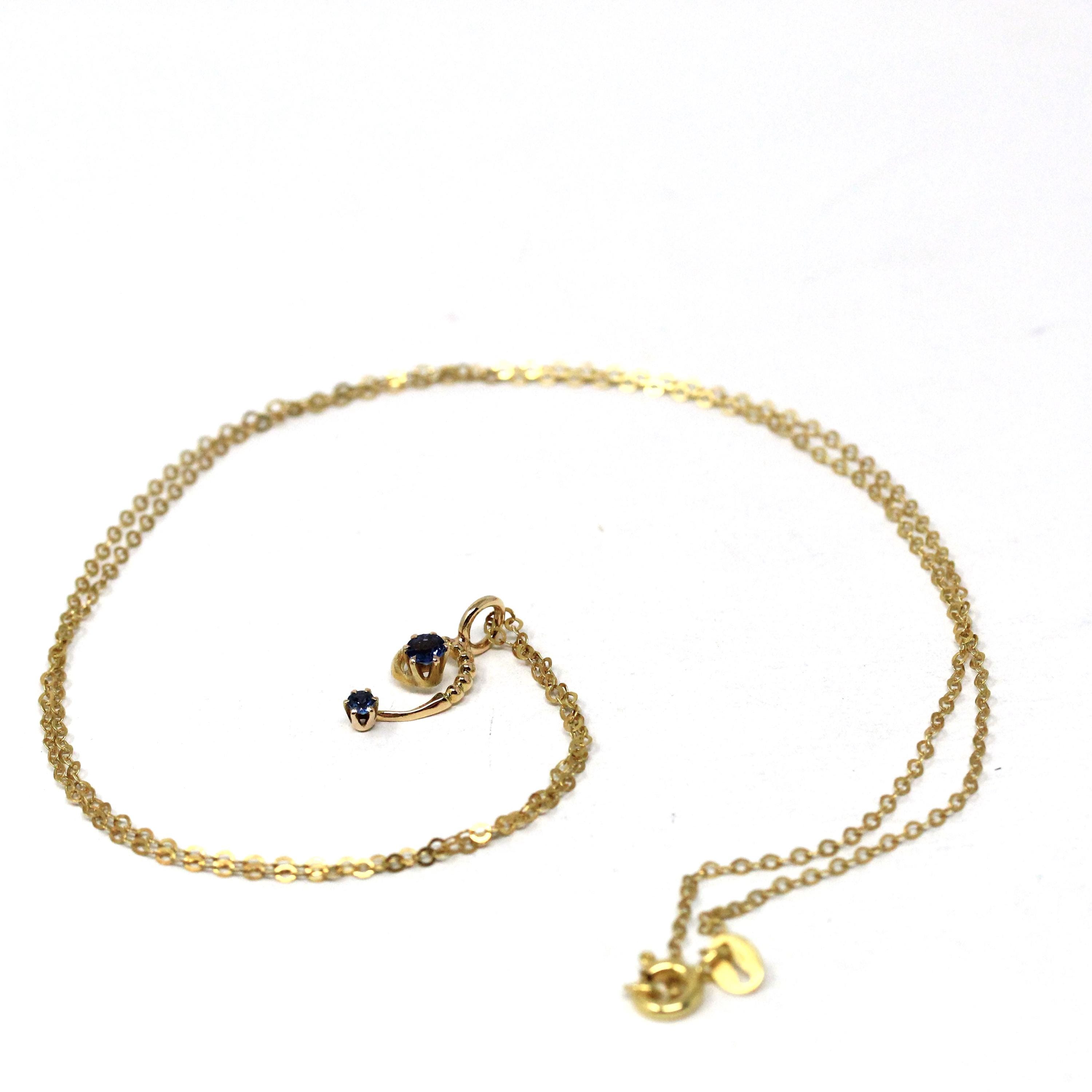 Antique Question Mark Charm - Edwardian 14k Yellow Gold Created Blue Sapphire Gemstone Necklace Pendant - Circa 1910s Stick Pin Fine Jewelry