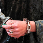 Modernist Silver Bracelet - Retro Era Chunky Gate Link Chain Brick Panel 7 1/2 Inches - Vintage Circa 1960s Statement Fashion Accessory