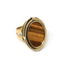 Tiger's Eye Ring - Retro 14k Yellow Gold Natural Brown Gemstone Statement - Vintage Circa 1970s Era Size 6 Oval Chatoyancy Fine 70s Jewelry