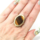 Tiger's Eye Ring - Retro 14k Yellow Gold Natural Brown Gemstone Statement - Vintage Circa 1970s Era Size 6 Oval Chatoyancy Fine 70s Jewelry