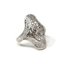 Vintage Shield Ring - Art Deco Style 10k White Gold Natural Diamond - Mid Century 1950s Era Size 3.75 Pinky Fine Filigree Open Metal Jewelry