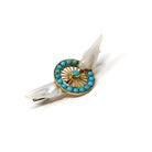Winged Wheel Brooch - Victorian Era 18k Yellow Gold Natural Blue Turquoise Gems - Antique Circa 1890s Baroque Pearl Speed & Progress Jewelry
