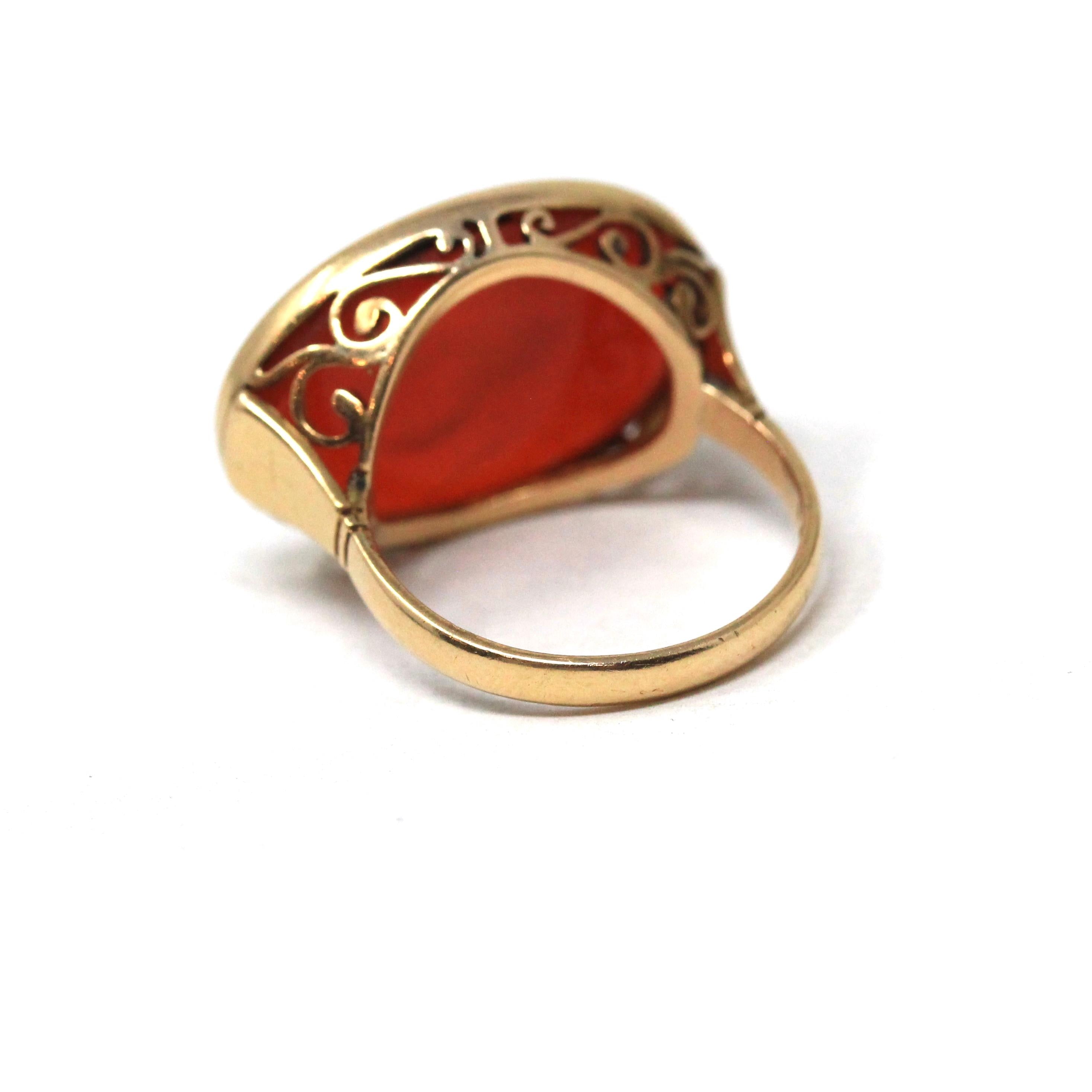 Edwardian Intaglio Ring - Antique 18k Yellow Gold Red Carnelian Carved Engraved Gemstone - Circa 1900s Era Size 6 Unisex Signet Fine Jewelry