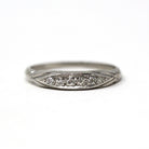 Vintage Wedding Band - Mid Century Platinum Natural Diamond Gemstone Bridal Ring - Dated Valentines Day 1942 Size 5.25 Fine Stacking Jewelry