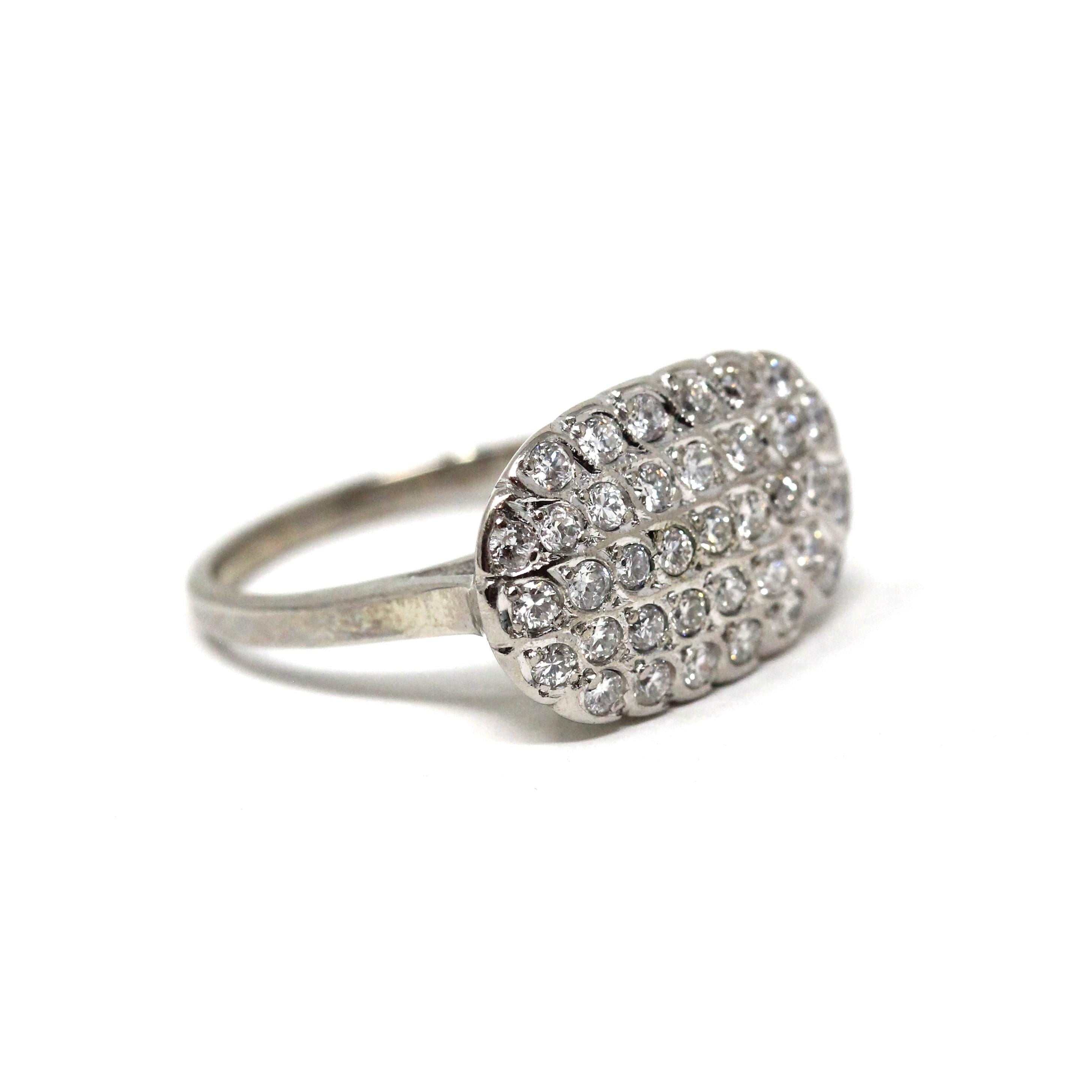 Diamond Princess Ring - Vintage 14k White Gold Natural .90 CTW Diamonds Statement - Mid Century 1950s Era Size 8 1/4 Cocktail Fine Jewelry