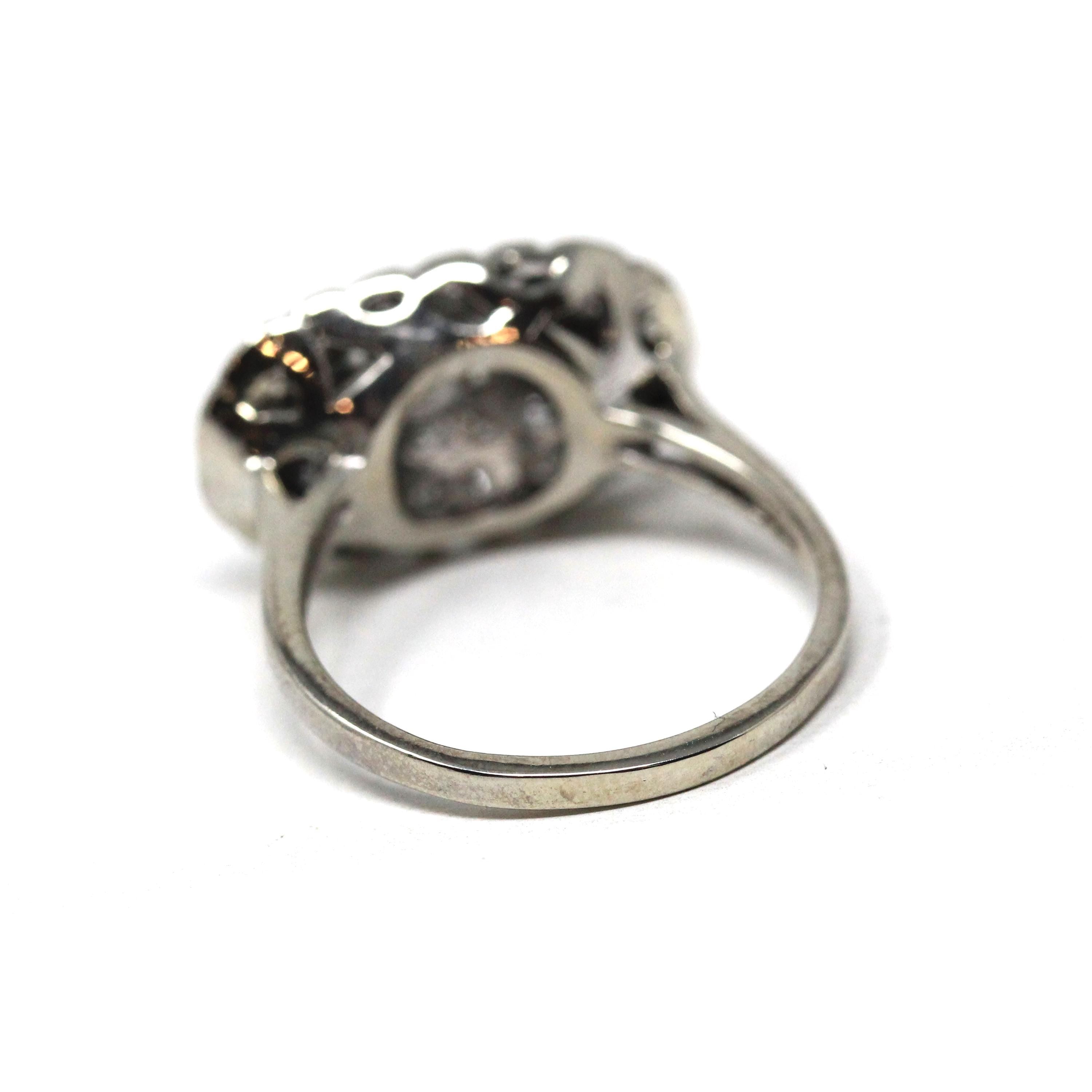 Diamond Princess Ring - Vintage 14k White Gold Natural .90 CTW Diamonds Statement - Mid Century 1950s Era Size 8 1/4 Cocktail Fine Jewelry