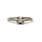 Illusion Diamond Ring - Mid Century 18k White Gold Engagement Natural Gemstone Solitaire - Vintage 1950s Era Size 4 1/2 Fine Bridal Jewelry