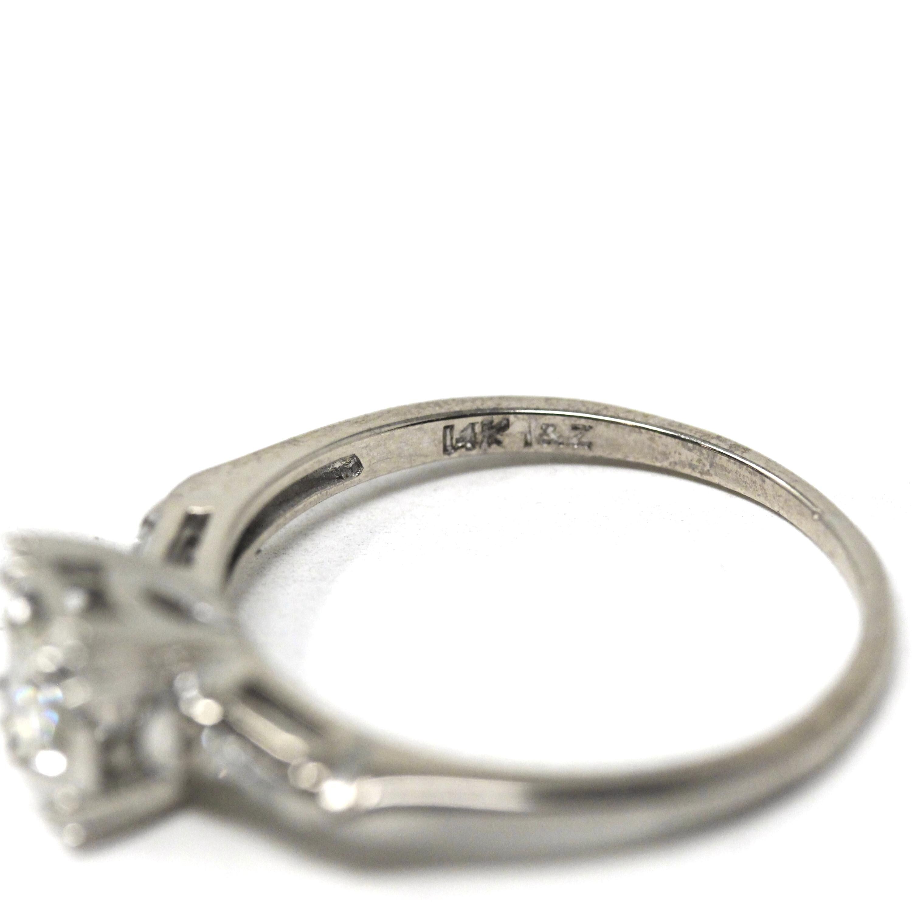 Mid Century Engagement Ring - Vintage 14k White Gold Natural Diamond Illusion Head Solitaire - Circa 1950s Era Tapered Baguette Fine Jewelry