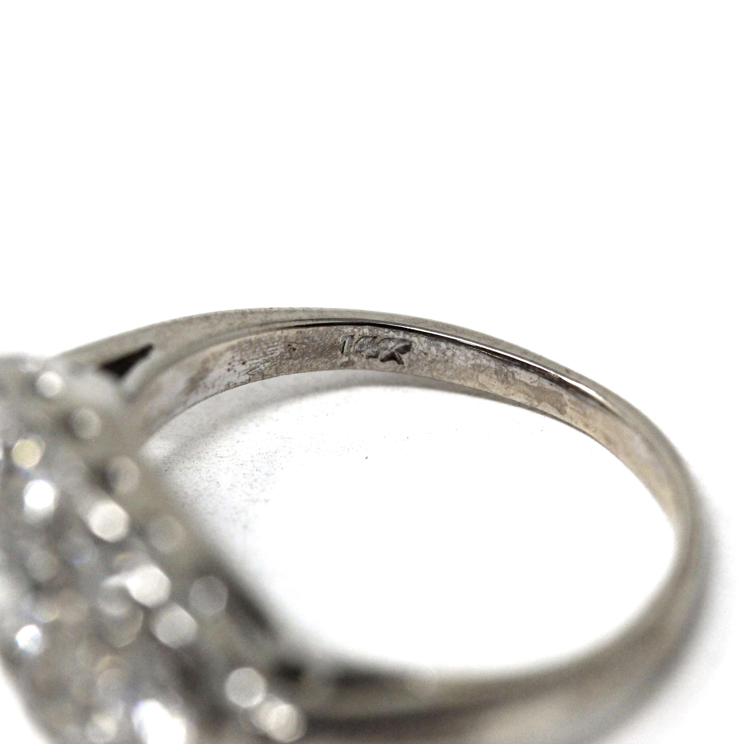 Mid Century Diamond Cluster Ring - 14k White Gold East West Princess Anniversary Statement - Vintage 1940s Cocktail Natural Gem Fine Jewelry