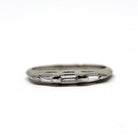 Diamond Wedding Band - Mid Century Era 14k White Gold Natural Baguette Gemstone Ring - Circa 1960s Size 4 3/4 Fine Bridal Stacking Jewelry