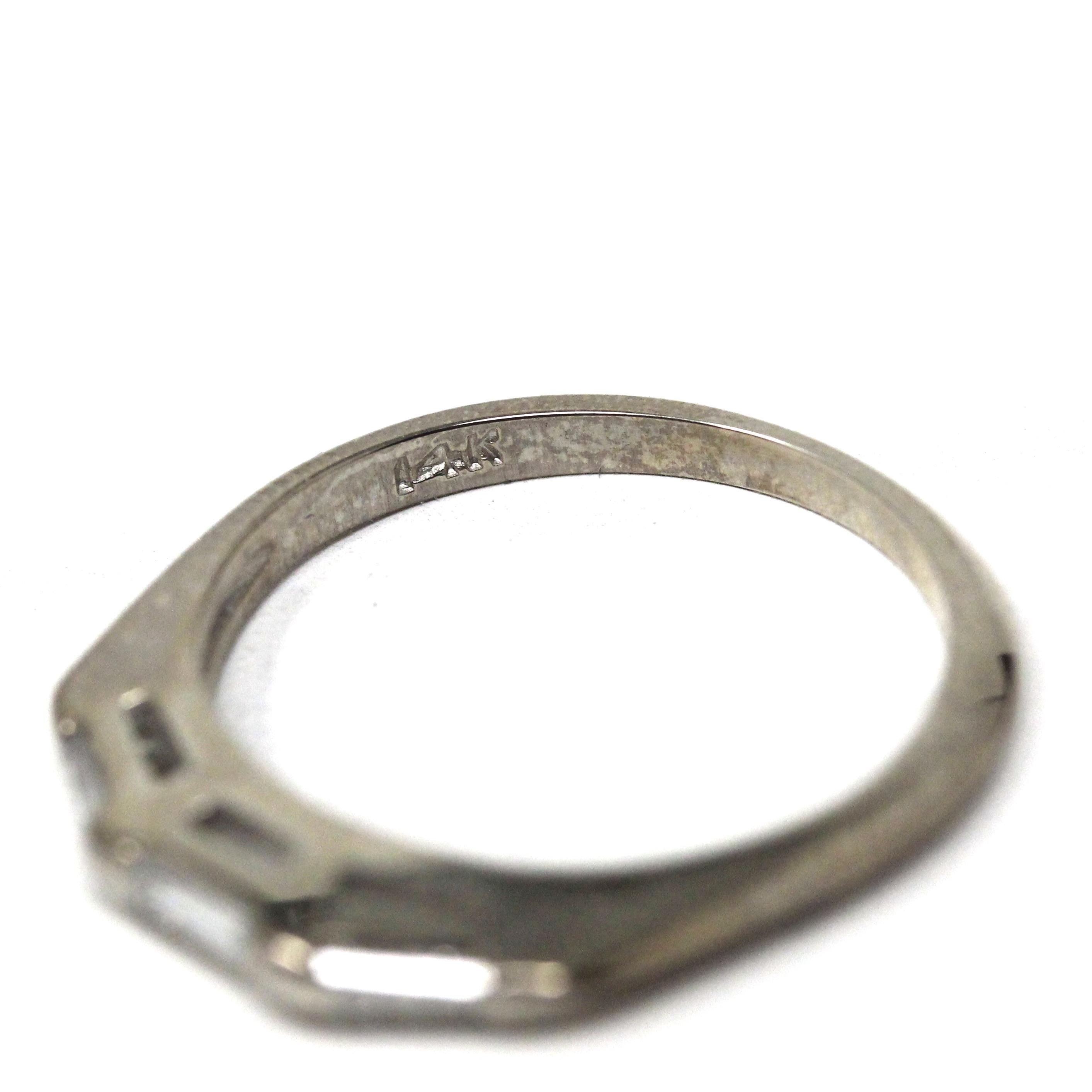 Diamond Wedding Band - Mid Century Era 14k White Gold Natural Baguette Gemstone Ring - Circa 1960s Size 4 3/4 Fine Bridal Stacking Jewelry