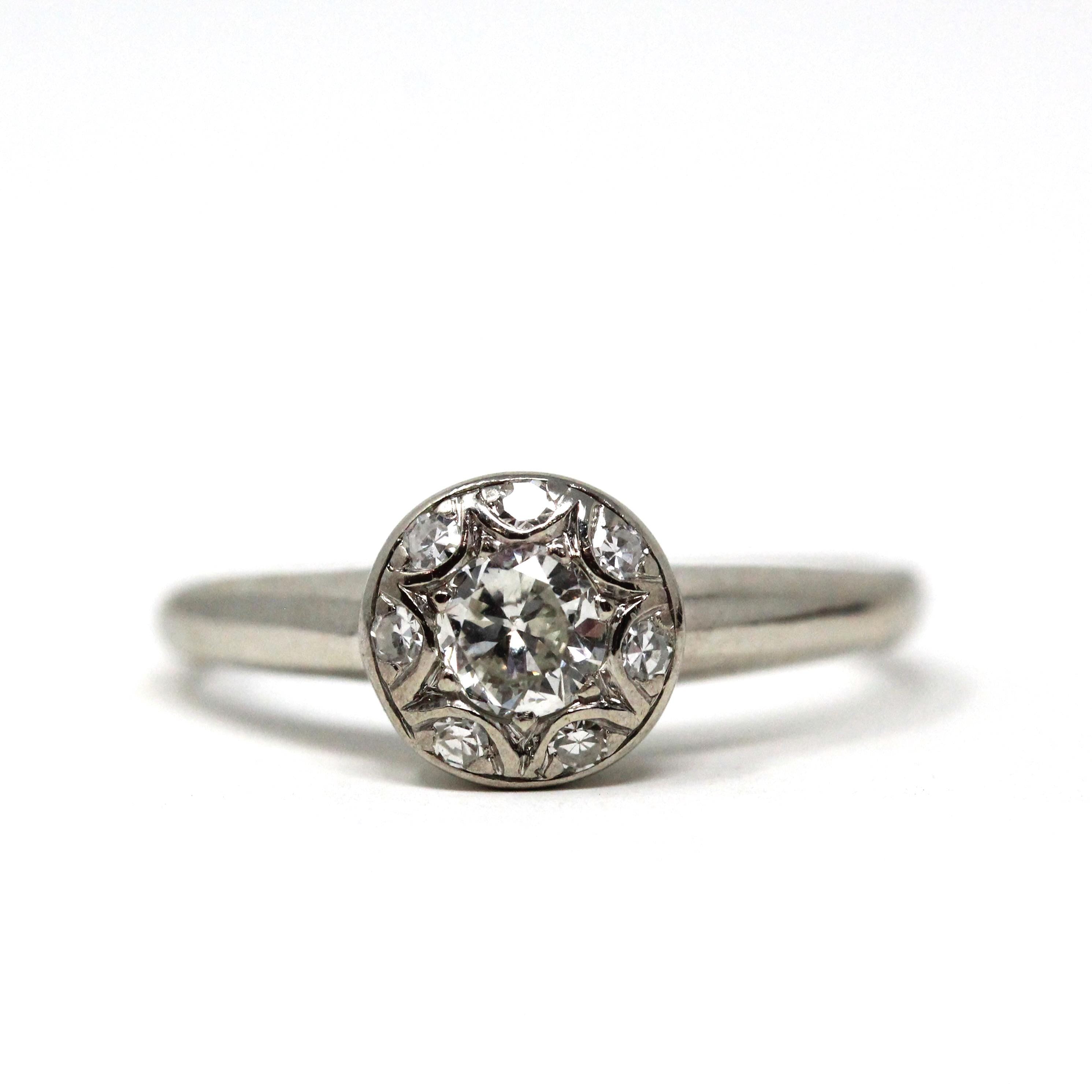 Vintage Diamond Ring - Mid Century 14k White Gold Natural Gemstones Star Cluster - Circa 1950s Era Size 8 1/4 Fine Statement Bridal Jewelry