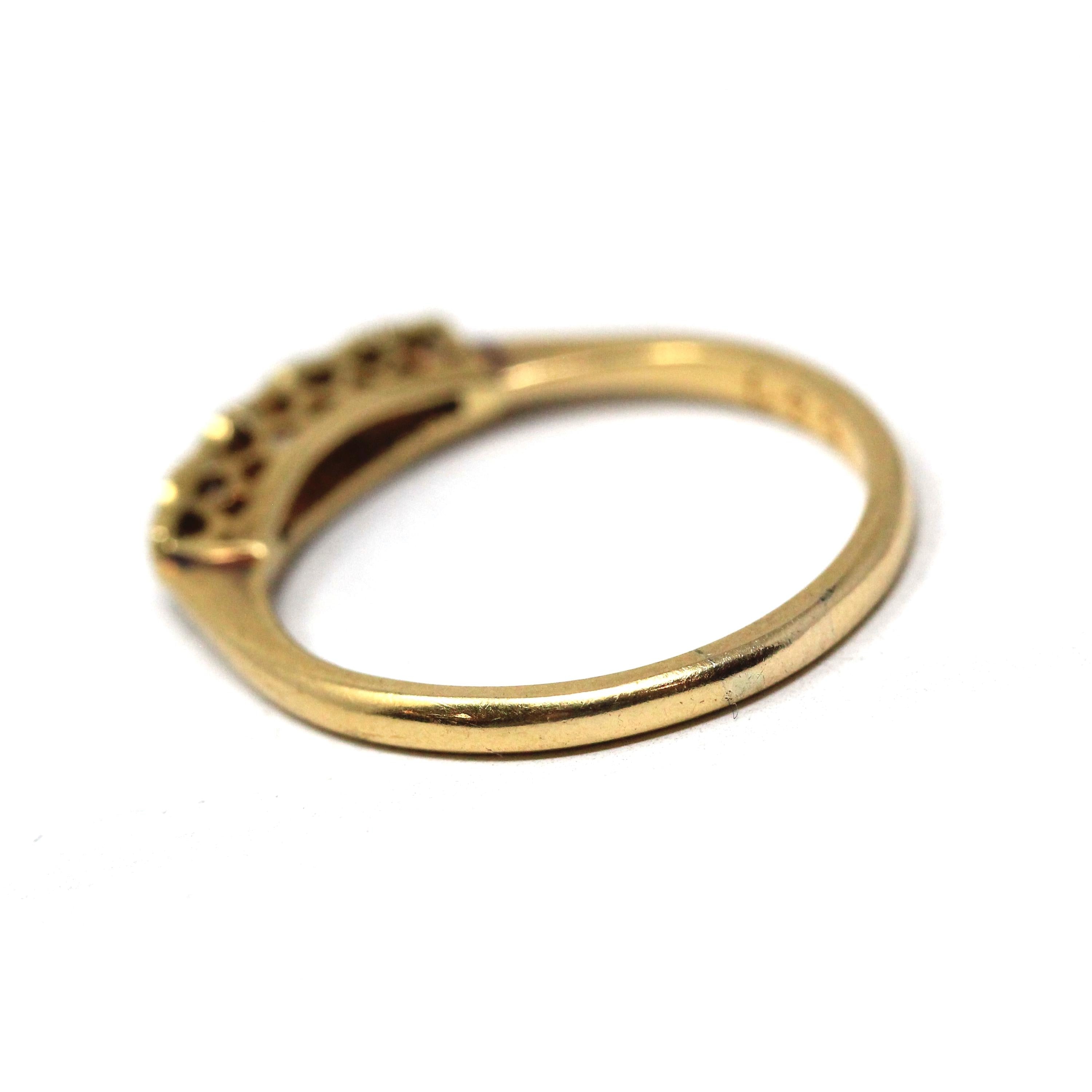 Diamond Wedding Band - Mid Century 18k Yellow Gold & Platinum Natural .13 CTW Gems - Circa 1940s Size 8 Fine Two Tone Bridal Band Jewelry