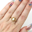 Vintage Opal Ring - Retro 10k Yellow Gold Oval Cabochon Natural Gemstone - Circa 1970s Era Size 6 October Birthstone Open Metal Fine Jewelry