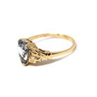 Vintage Heart Ring - Mid Century 10k Yellow Gold Created Blue Spinel Gemstone - Circa 1940s Era Size 6 Flower Leaves Design Fine 40s Jewelry