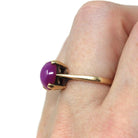 Created Star Ruby Ring - Retro 10k Yellow Gold Cabochon Cut Pink Solitaire Gemstone - Vintage 1960s Era Size 6 Celestial Fine 60s Jewelry