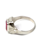 Art Deco Ring - Vintage 10k White Gold Created Red Ruby Men's Unisex Ring - Circa 1930s Size 10 July Birthstone Statement Fine 30s Jewelry