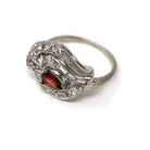 Vintage Cocktail Ring - Mid Century 14k White Gold Natural Garnet Diamonds Statement - Circa 1950s Era Size 4 3/4 Cluster Swirl Fine Jewelry