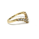 Modern Chevron Ring - Vintage 9k Yellow Gold Cubic Zirconia CZ Gemstones - Modern Estate 1988 Size 7 1/4 Wedding Band Stacking Fine Jewelry