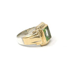 Created Spinel Ring - Retro Sterling Silver & 10k Gold Rectangular Faceted Cut Pale Green Stone - Circa 1940s Era Size 9 Statement Jewelry