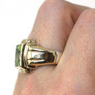 Created Spinel Ring - Retro Sterling Silver & 10k Gold Rectangular Faceted Cut Pale Green Stone - Circa 1940s Era Size 9 Statement Jewelry