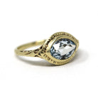 Vintage Aquamarine Ring - Art Deco 14k Yellow Gold East West Marquise Cut Light Blue Gem - Circa 1930s Era Size 5 3/4 Fine Statement Jewelry