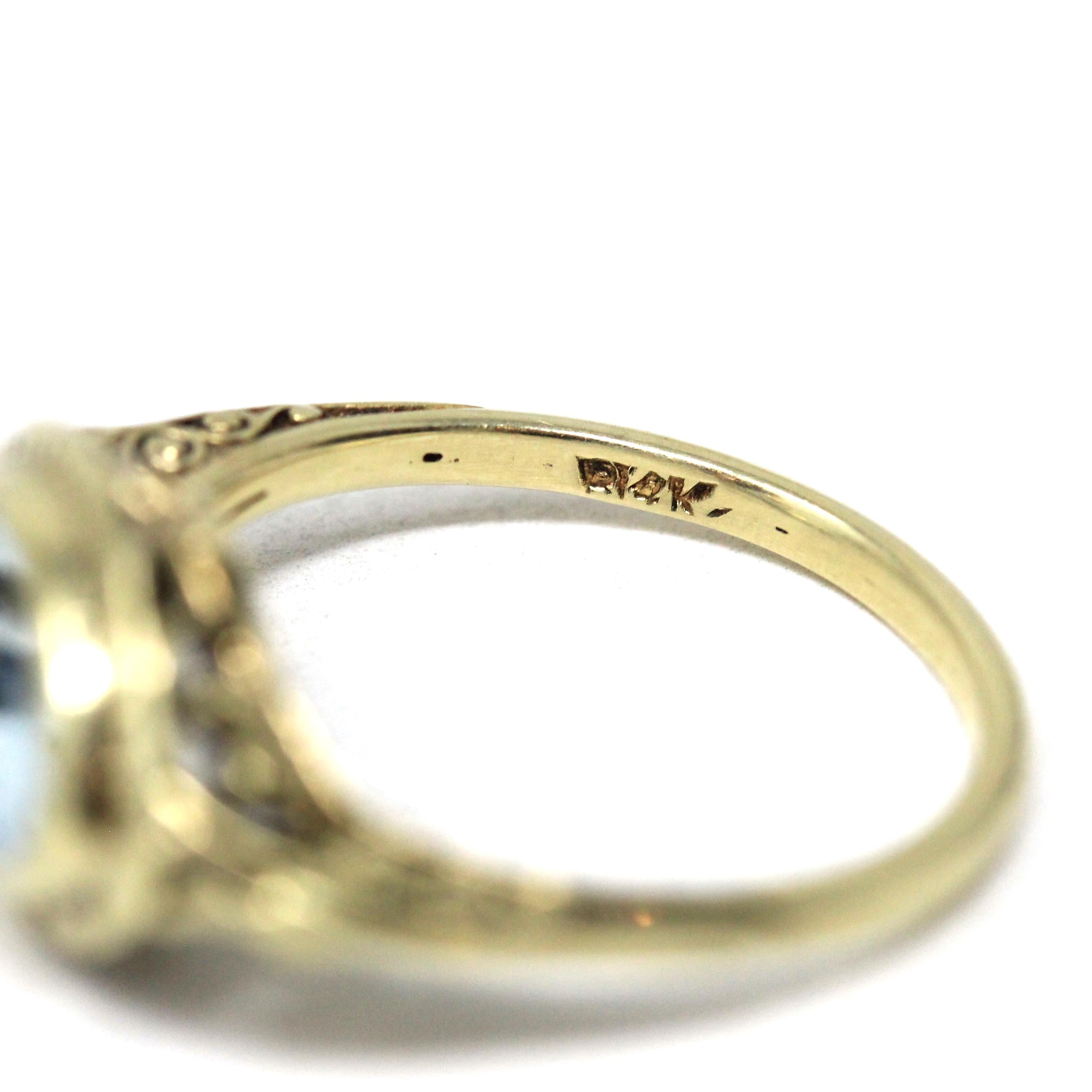 Vintage Aquamarine Ring - Art Deco 14k Yellow Gold East West Marquise Cut Light Blue Gem - Circa 1930s Era Size 5 3/4 Fine Statement Jewelry