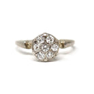 Art Deco Flower Ring - Vintage 14k White Gold Diamond 0.42 CTW Gemstone - Circa 1930s Era Size 7 1/2 Wheat Engraved Fine Statement Jewelry