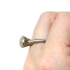 Art Deco Flower Ring - Vintage 14k White Gold Diamond 0.42 CTW Gemstone - Circa 1930s Era Size 7 1/2 Wheat Engraved Fine Statement Jewelry