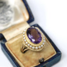 Mid Century Amethyst Ring - Vintage 14k Yellow Gold Purple Gemstone - Circa 1940s Era Size 7 3/4 Seed Pearl Halo Fine Statement Jewelry
