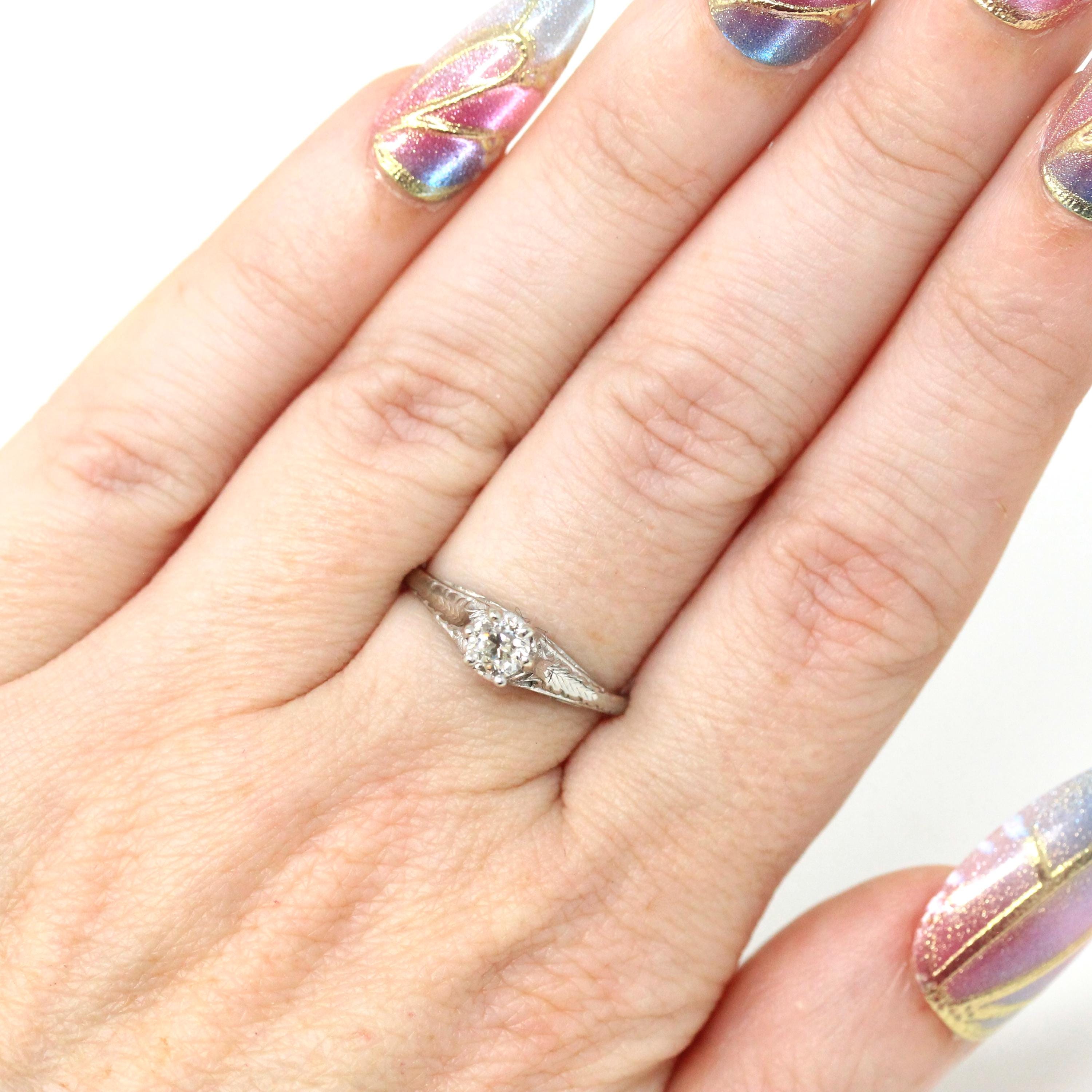 Vintage Diamond Ring - Art Deco 18k White Gold Natural Gemstone Basket Cathedral Solitaire - Circa 1930s Size 5 1/2 Filigree Fine Jewelry