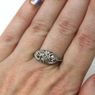 Mid Century Ring - Vintage 14k White Gold Three Natural .015 CTW Diamonds - Circa 1950s Era Size 7 1/2 Swirl Design Fine Statement Jewelry