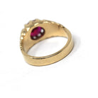 Created Ruby Ring - Mid Century 10k Yellow Gold Round Faceted July Birthstone - Vintage Circa 1940s Era Size 8 3/4 Statement Fine Jewelry