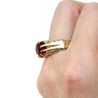Created Ruby Ring - Mid Century 10k Yellow Gold Round Faceted July Birthstone - Vintage Circa 1940s Era Size 8 3/4 Statement Fine Jewelry