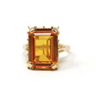 Created Orange Sapphire Ring - Estate 14k Yellow Gold Emerald Cut 11.50 CT Gem - Vintage Circa 2000s Era Size 8 1/2 Statement Fine Jewelry