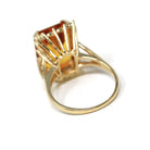 Created Orange Sapphire Ring - Estate 14k Yellow Gold Emerald Cut 11.50 CT Gem - Vintage Circa 2000s Era Size 8 1/2 Statement Fine Jewelry