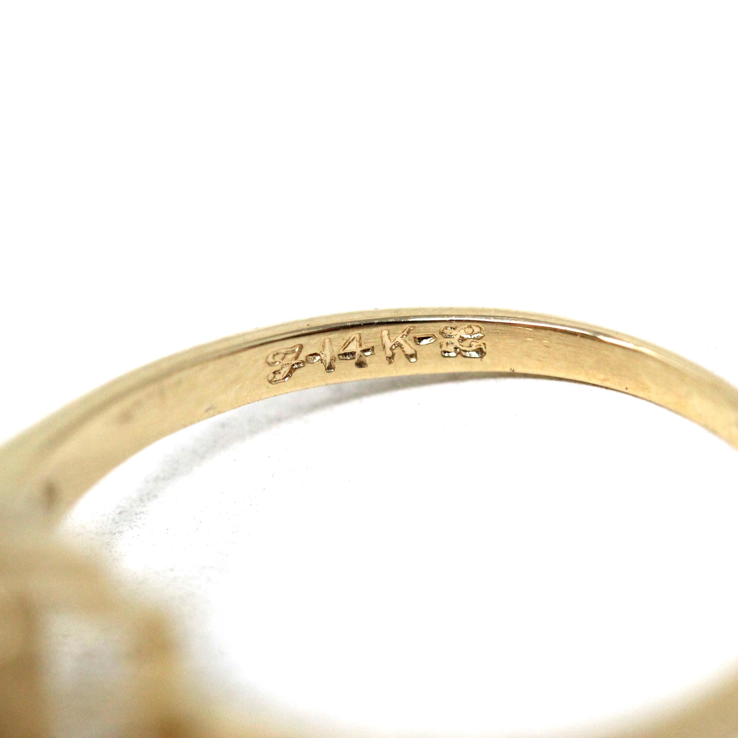 Created Orange Sapphire Ring - Estate 14k Yellow Gold Emerald Cut 11.50 CT Gem - Vintage Circa 2000s Era Size 8 1/2 Statement Fine Jewelry