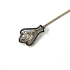 Vintage Filigree Pin - Art Deco 14k White Gold Natural Diamond Gemstone - Circa 1930s Era Fashion Accessory Dark Blue Enamel Fine Jewelry