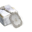 Rock Crystal Quartz Necklace - Art Deco 14k White Gold Natural Diamond Pendant Original Chain - Circa 1930s Statement Filigree Fine Jewelry