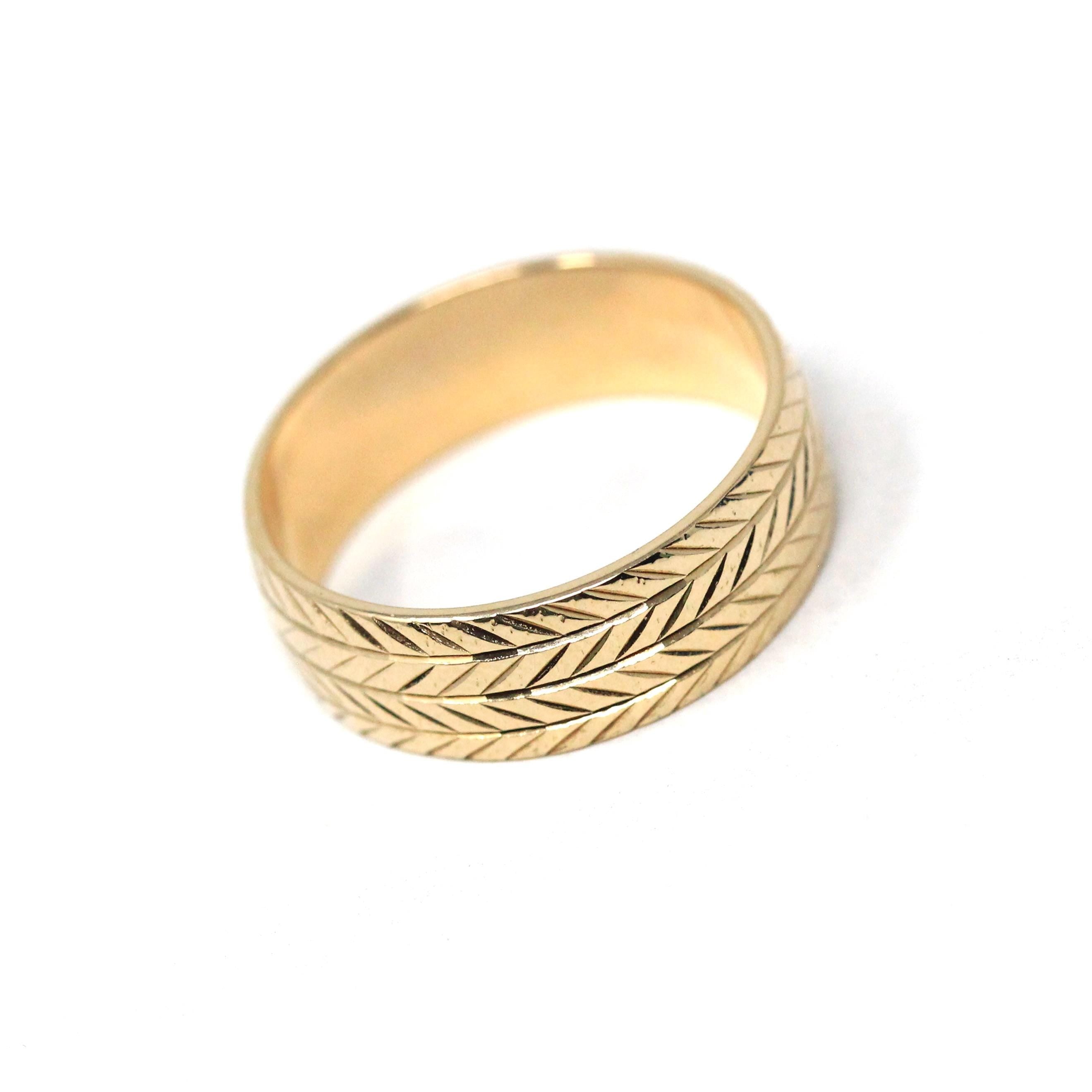 Vintage Cigar Band - Estate 14k Yellow Gold Hand Engraved Wide Men's Unisex Ring - Modern 1980s Size 5 1/2 Frederick Goldman Fine Jewelry