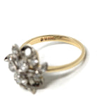 Clover Diamond Ring - Mid Century 10k Yellow & White Gold Two Tone Gemstone Spray Cluster - Circa 1950s Era Size 6.25 Fine Statement Jewelry