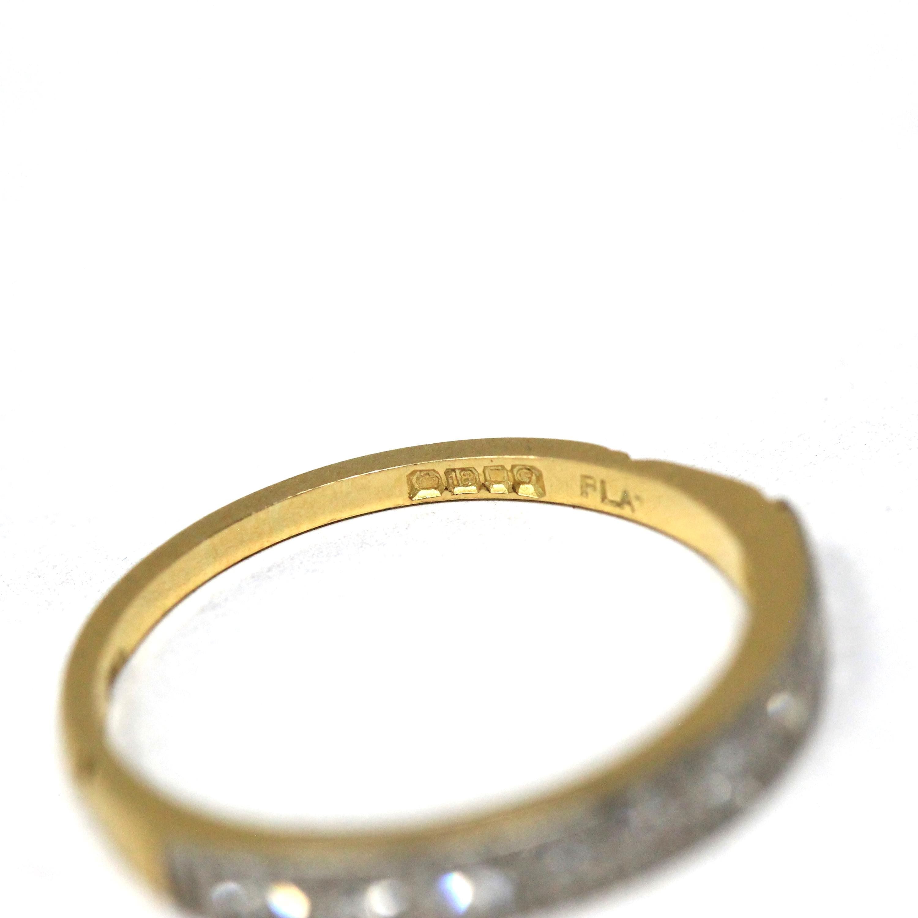 Diamond Wedding Band - Mid Century 18k Yellow Gold & Platinum Half Eternity Ring - Hallmarked 1942 Size 8 Fine Two Tone Bridal Band Jewelry